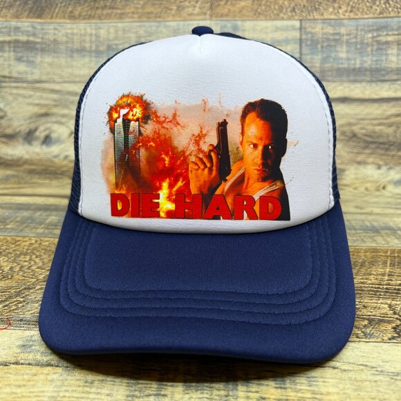 Die Hard Mens Trucker Hat Navy Snapback 80s Action Yippee-ki-yay Baseball Cap - Picture 1 of 5